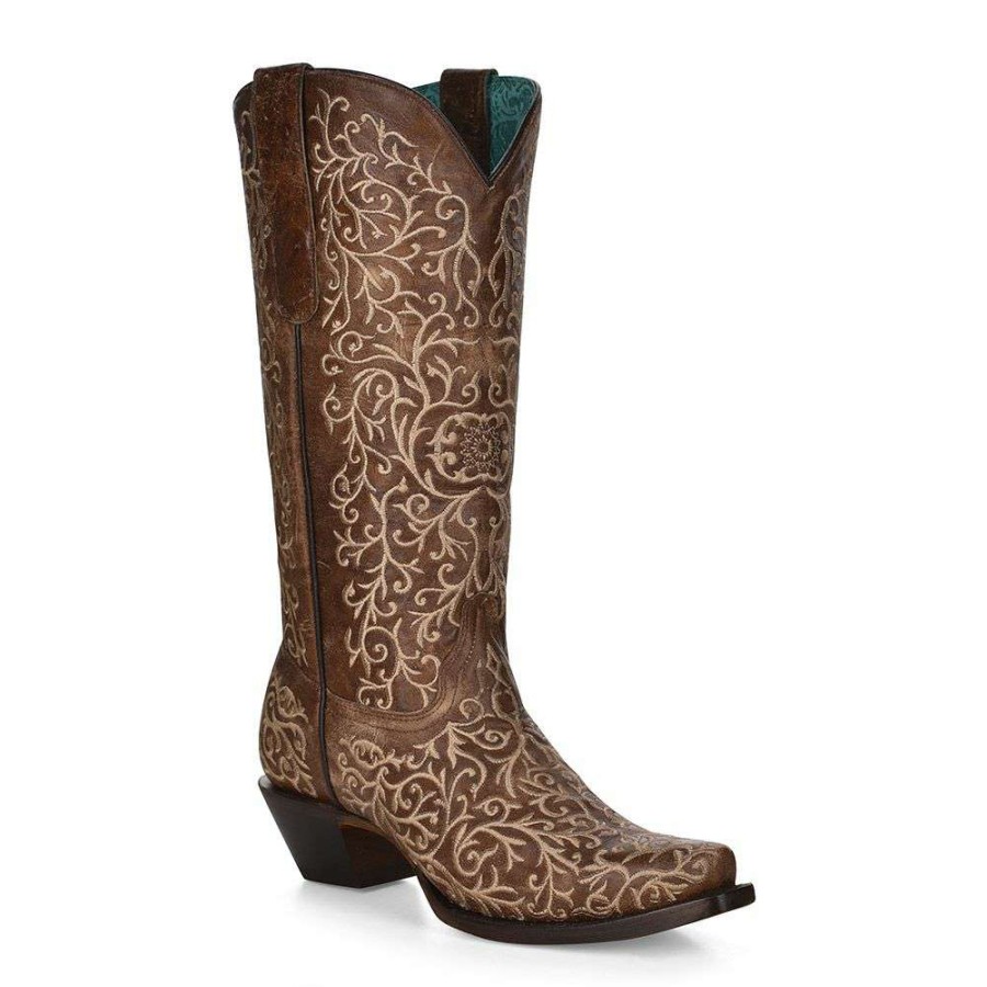 Booties * | Corral Ladies Full Embroidery Brown Leather Western Boots A4149 Latest Fashion