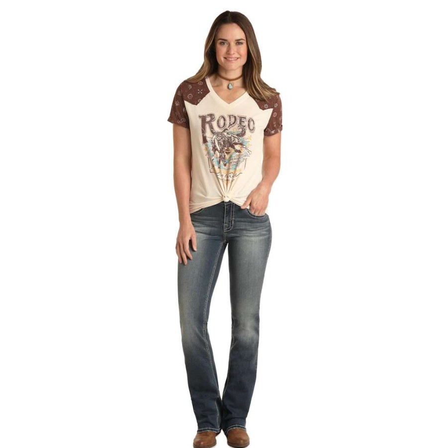 Fashions * | Panhandle Ladies Rodeo Bull Rider Graphic Natural T-Shirt Wlwt21Rziw Online Beige