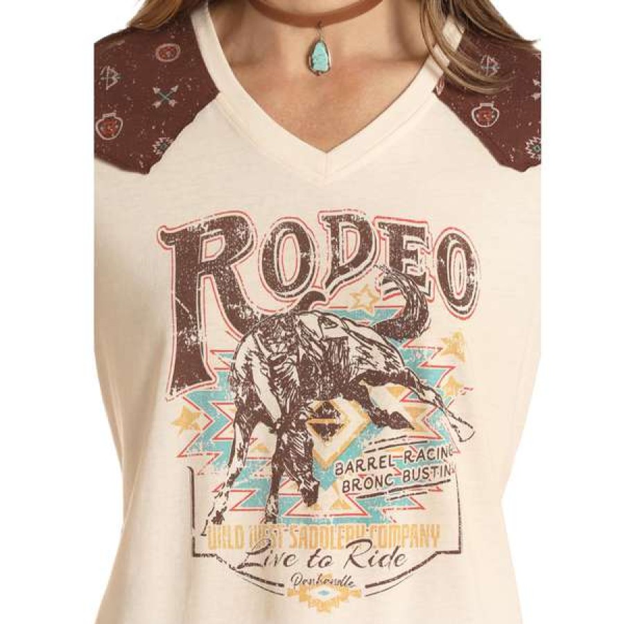 Fashions * | Panhandle Ladies Rodeo Bull Rider Graphic Natural T-Shirt Wlwt21Rziw Online Beige