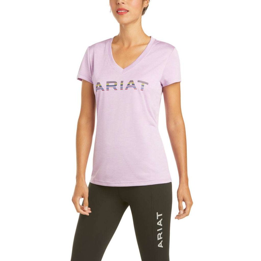 Fashions * | Ariat Ladies Performance Laguna Violet Tulle Logo Ss Shirt 10035512 Fashionable Pink