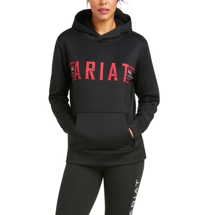 Fashions * | Ariat Ladies Logo Tek Black Hoodie 10037561 Crazy Deals