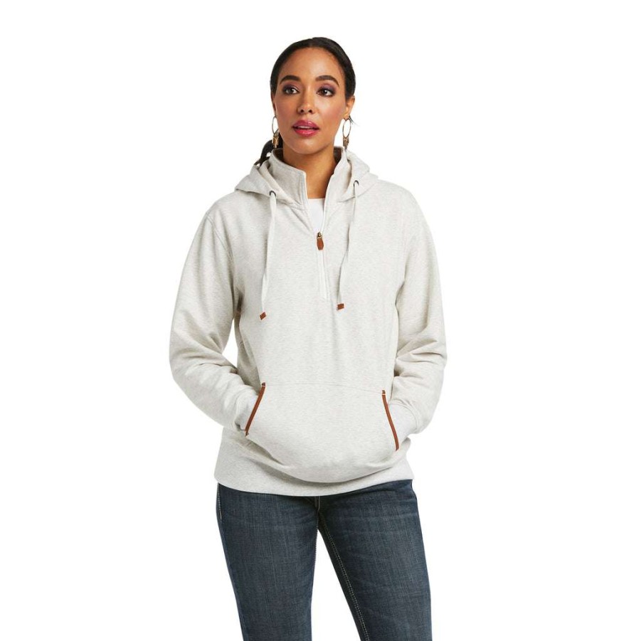 Fashions * | Ariat Ladies Real Elevated Long Sleeve White Sand Hoodie 10037895 Fashionable