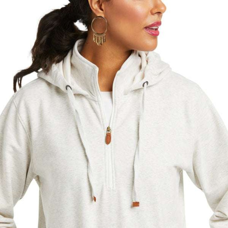 Fashions * | Ariat Ladies Real Elevated Long Sleeve White Sand Hoodie 10037895 Fashionable