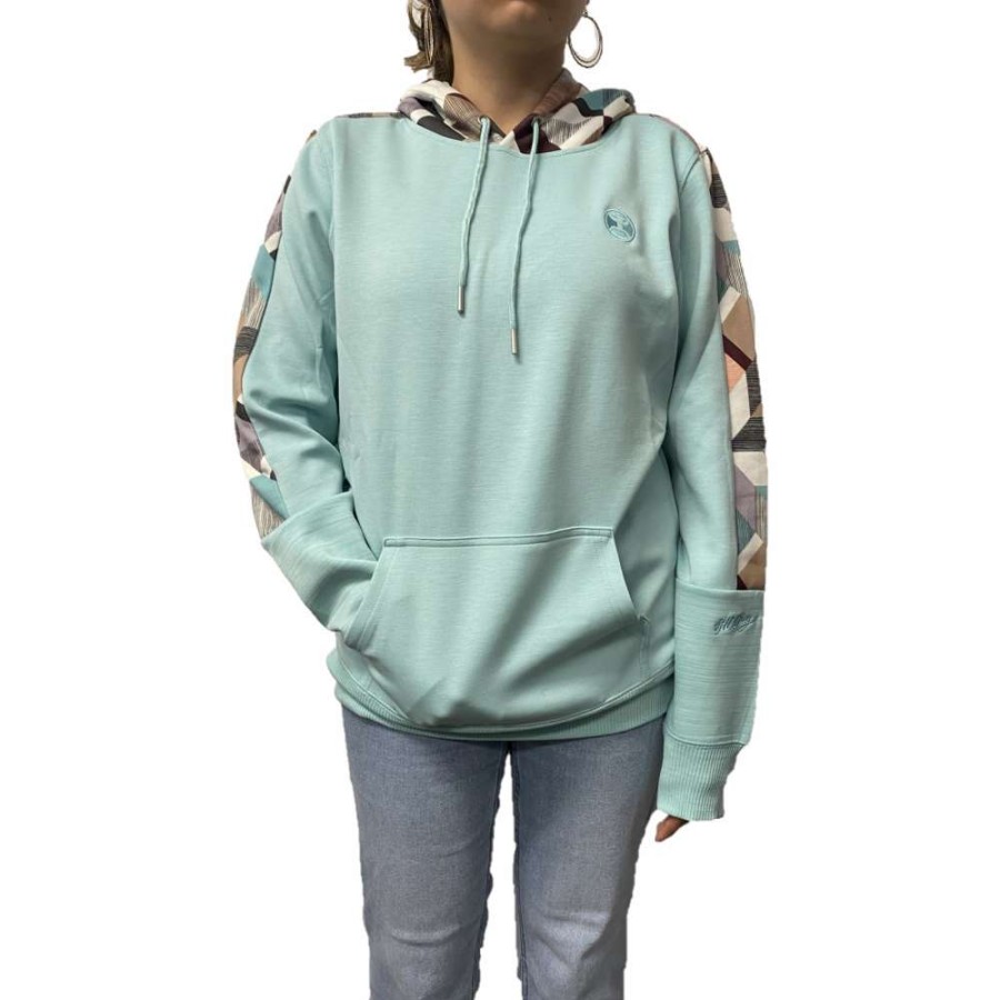 Fashions * | Hooey Ladies Canyon Etched Tile Print Turquoise Hoodie Hh1199Tq Shop Blue