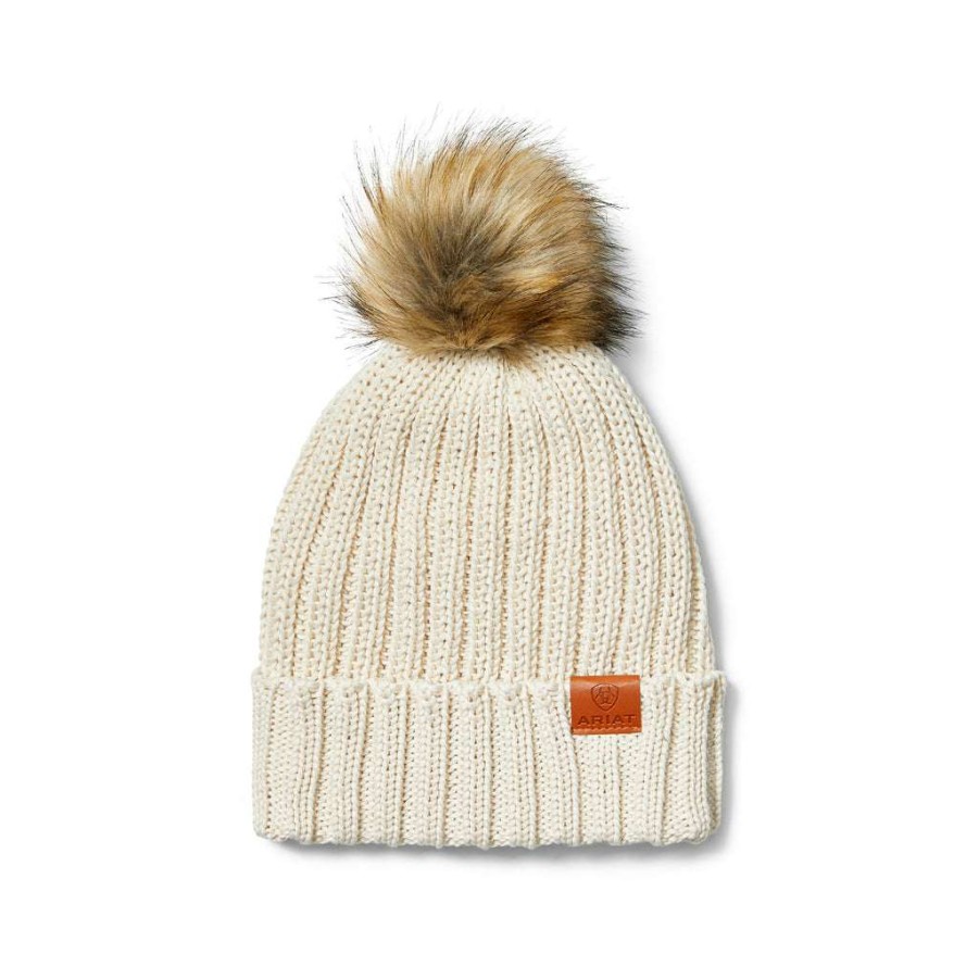 Fashions * | Ariat Ladies Cotswold Sea Salt Cable Knit Beanie 10042050 Lower Prices