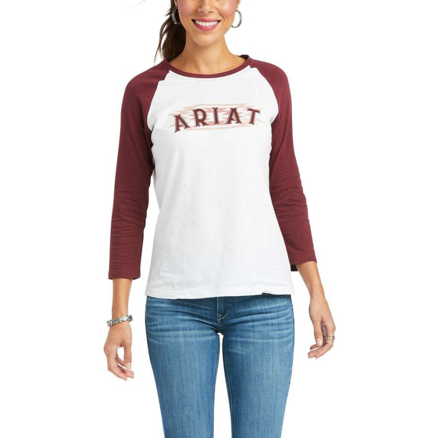 Fashions * | Ariat Ladies Real Southwest White Baseball Tee 10037527 Discount Online