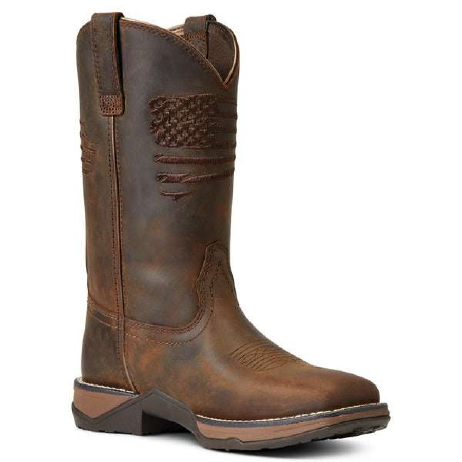 Booties * | Ariat Ladies Anthem Patriot Distressed Square Toe Boots 10040271 Special Style Brown