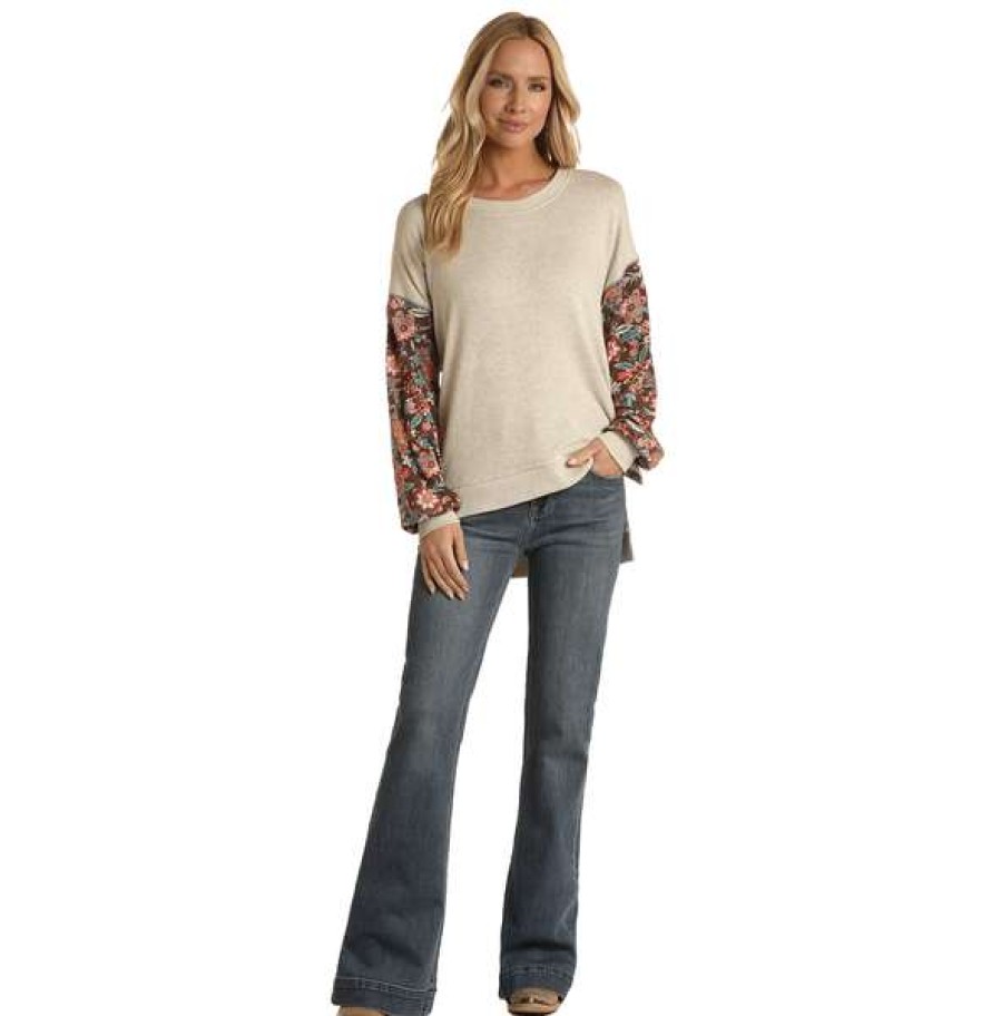 Fashions * | Panhandle White Label Ladies Mix-Media Natural Dolman Shirt Wlwt52R01I-12 Excellent Quality Beige