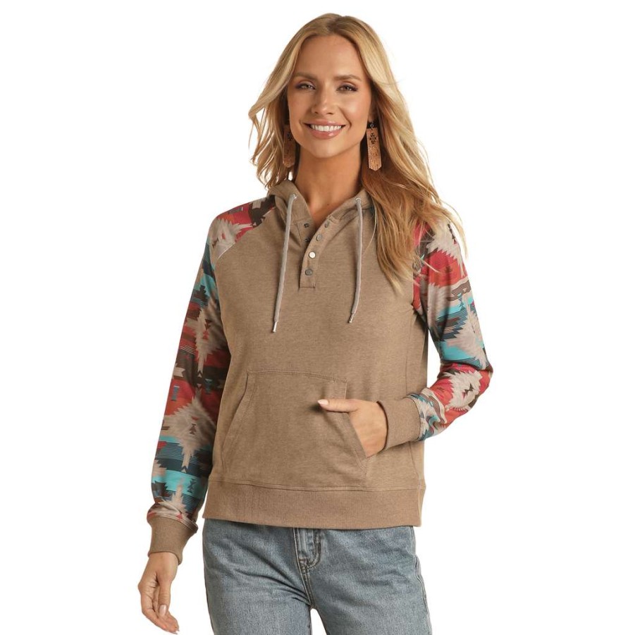 Fashions * | Panhandle Ladies Tan With Printed Sleeves Hoodie Rrwt94R04F-27 Bestsellers