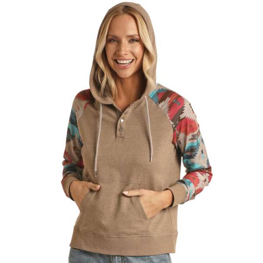 Fashions * | Panhandle Ladies Tan With Printed Sleeves Hoodie Rrwt94R04F-27 Bestsellers