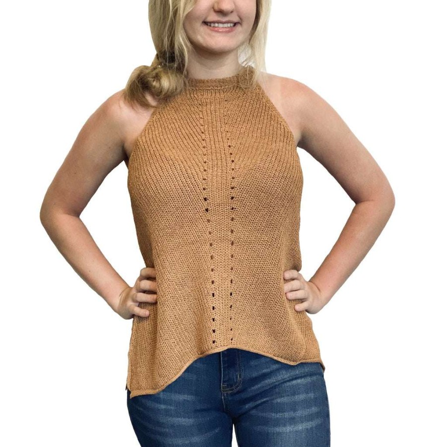 Fashions * | Entro Ladies Clay Halter Sweater Tank Top Shirts T15508-Cly Flash Sale Orange