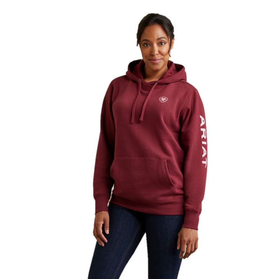 Fashions * | Ariat Ladies Logo Zinfandel Hoodie 10040813 Latest Fashion Red