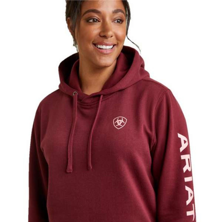 Fashions * | Ariat Ladies Logo Zinfandel Hoodie 10040813 Latest Fashion Red