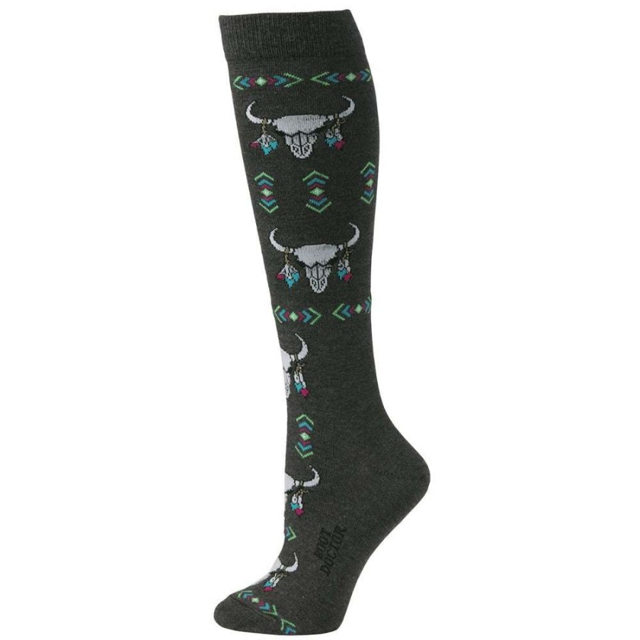 Booties * | Boot Doctor Ladies Skull & Aztec Pattern Dark Grey Tall Socks 0417006 Lower Prices