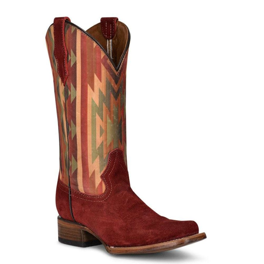 Booties * | Circle G By Corral Ladies Aztec Embroidery Square Toe Wine Boots L5725 Excellent Quality