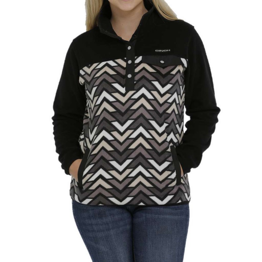 Fashions * | Cinch Ladies Black Chevron Print Polar Fleece Pullover Mak9819005 Discount Online