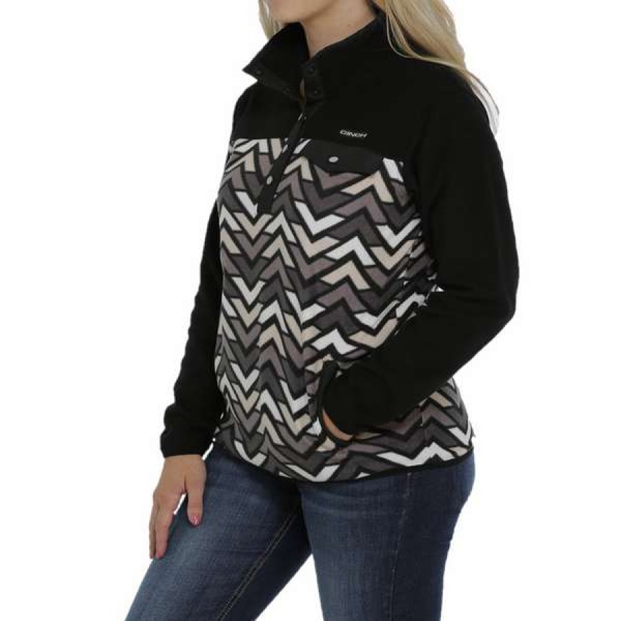 Fashions * | Cinch Ladies Black Chevron Print Polar Fleece Pullover Mak9819005 Discount Online