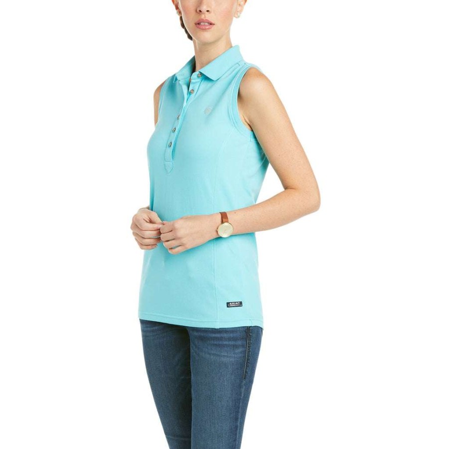 Fashions * | Ariat Ladies Prix 2.0 Cool Blue Sleeveless Polo Shirt 10034952 Store