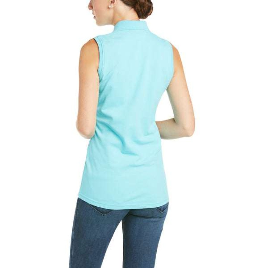 Fashions * | Ariat Ladies Prix 2.0 Cool Blue Sleeveless Polo Shirt 10034952 Store