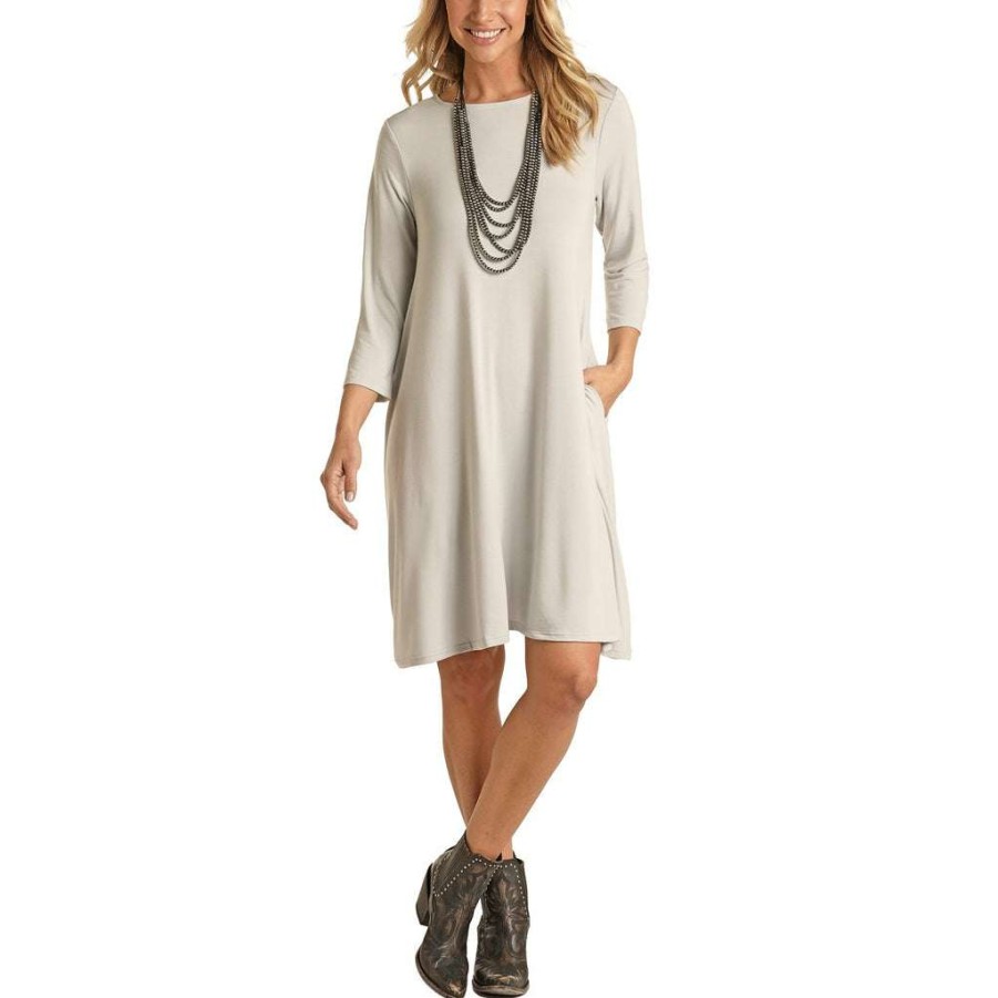 Fashions * | Panhandle Ladies Swing 3/4 Sleeve Silver Dress L9D1928-09 Store Grey