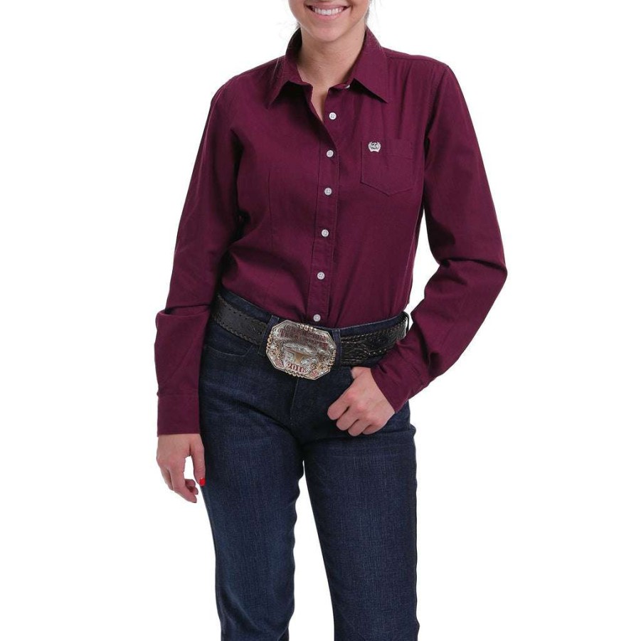 Fashions * | Cinch Ladies Solid Burgundy Western Button Down Shirt Msw9164030 Latest Fashion