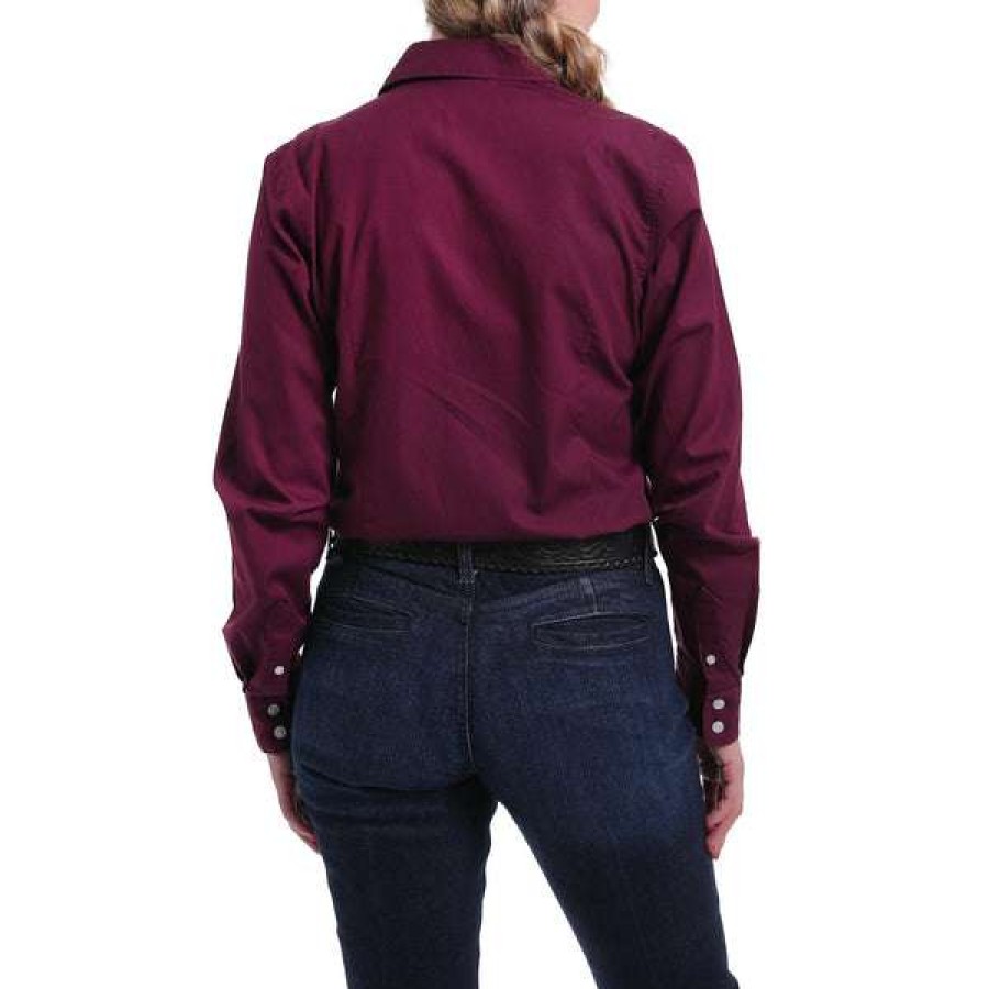 Fashions * | Cinch Ladies Solid Burgundy Western Button Down Shirt Msw9164030 Latest Fashion