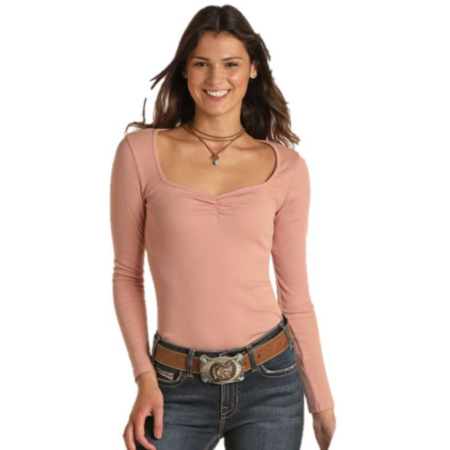 Fashions * | Panhandle Ladies Pinch Front Blush Rib Knit Shirt J8T1332-96 Good Quality