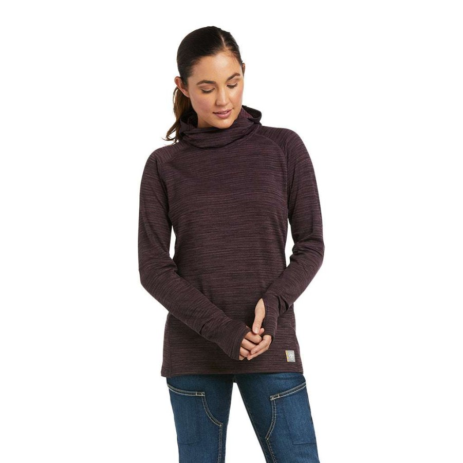 Fashions * | Ariat Ladies Rebar Gridwork Plum Balaclava Baselayer Top 10037677 Flash Sale