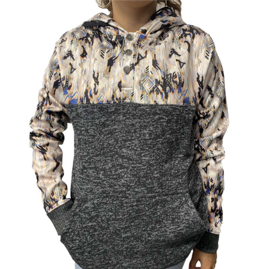 Fashions * | Hooey Ladies Jimmy Aztec Print Charcoal Hooded Sweatshirt Hh1202Azch Bestsellers Grey