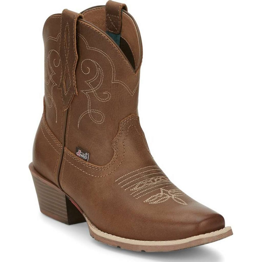 Booties * | Justin Ladies Chellie Tan Leather Western Square Toe Booties Gy9510 Excellent Quality Brown