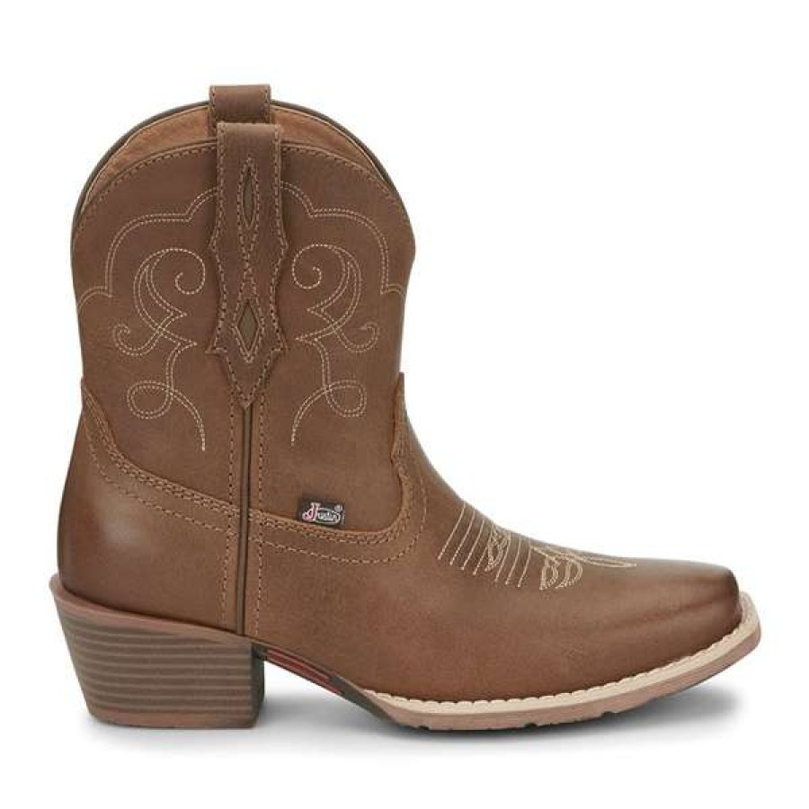 Booties * | Justin Ladies Chellie Tan Leather Western Square Toe Booties Gy9510 Excellent Quality Brown