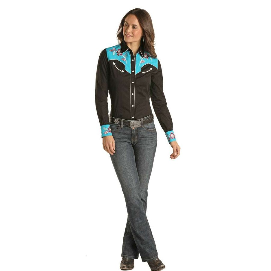 Fashions * | Panhandle Ladies Long Sleeve Retro Snap Down Shirt 22S2105 Excellent Quality Black