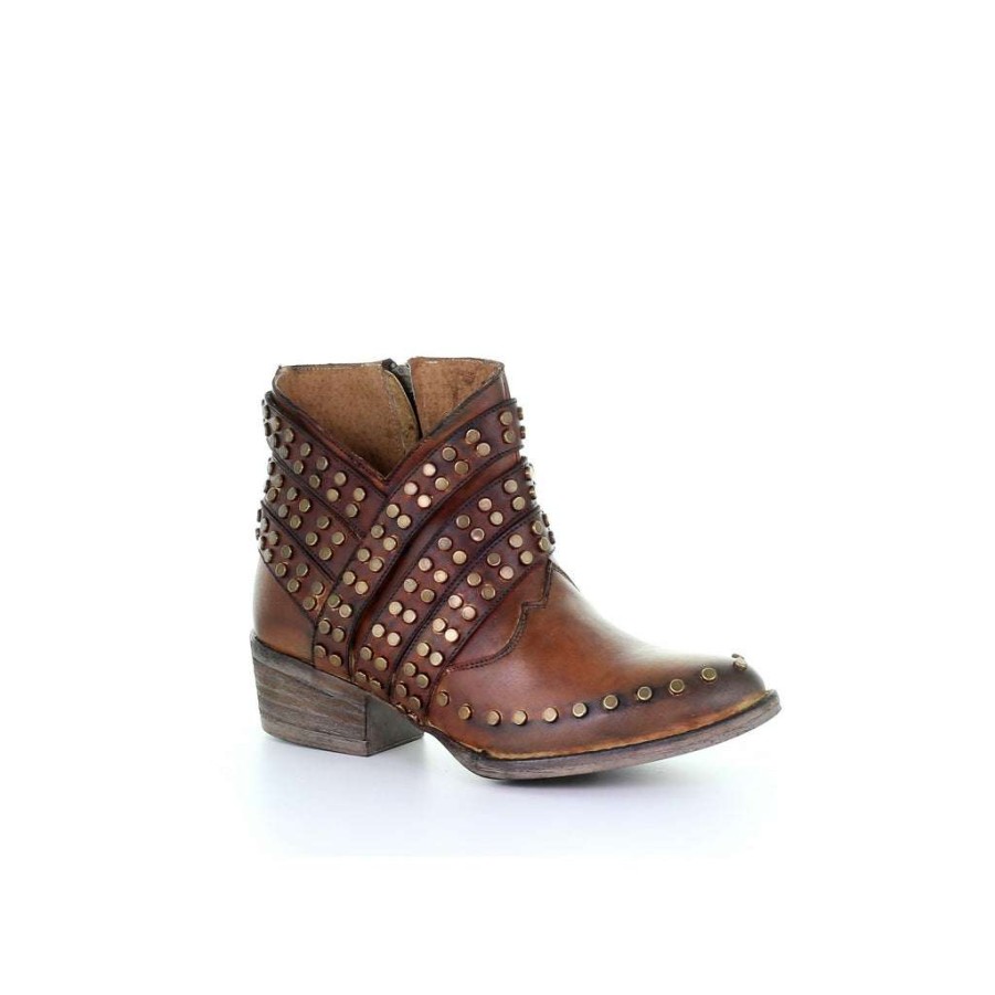 Booties * | Circle G By Corral Ladies Studded Straps Bootie Shoe Q5096 Featured Brown