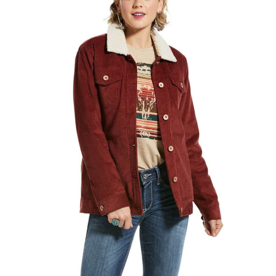 Fashions * | Ariat Ladies Rustic Trucker Dark Madder Jacket 10032866 Lower Prices Red