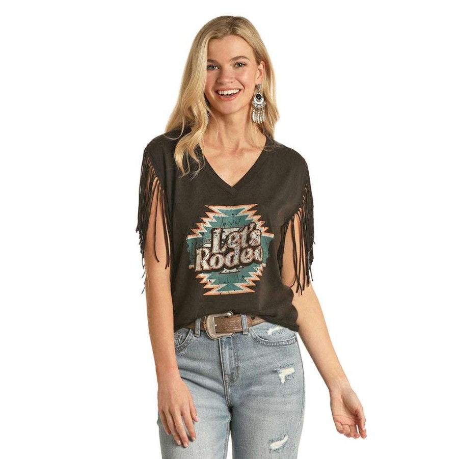 Fashions * | Rock & Roll Cowgirl Ladies Lets Rodeo Black Tank Top Shirt T49T3041 Good Quality