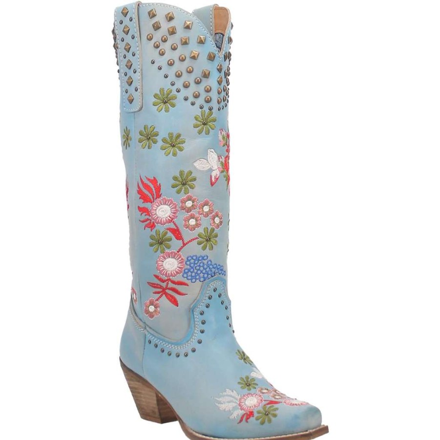 Booties * | Dingo Ladies Poppy Blue Floral Print Western Boot Di732-Bl Bestsellers