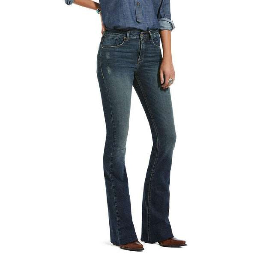 Fashions * | Ariat Ladies Premium High Rise Lake Flare Jeans 10033323 Fashion Blue