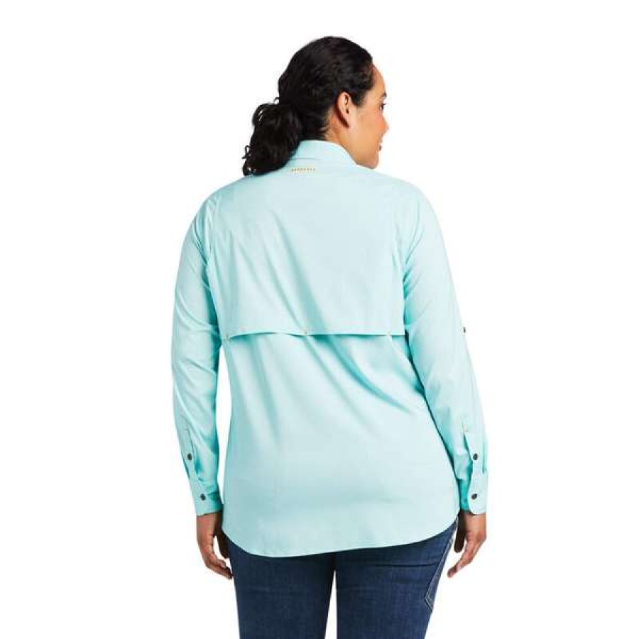 Fashions * | Ariat Ladies Rebar Venttek Aqua Sky Heather Button Down Shirt 10039480 Promotions Blue