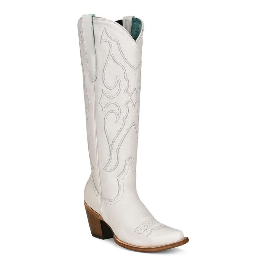 Booties * | Corral Ladies Pure Stitch Pattern & Inlay Snip Toe Boots Z5074 Fashionable White