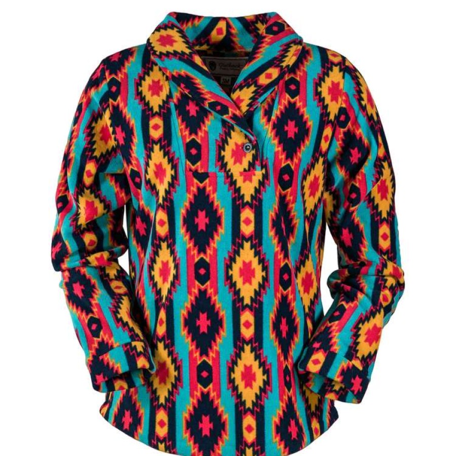 Fashions * | Outback Trading Ladies Janet Aztec Print Raspberry Pullover 40195-Ras Crazy Deals Multicolor