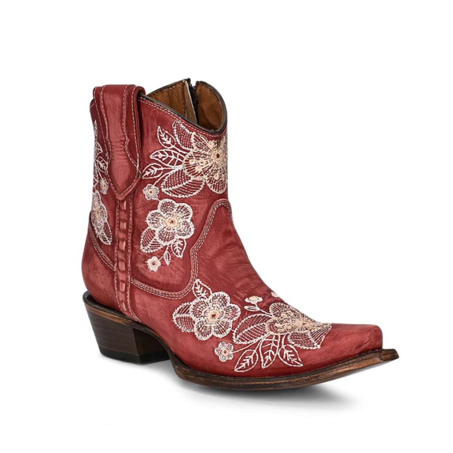 Booties * | Circle G By Corral Ladies Floral Embroide Booties L5875 Good Quality Red