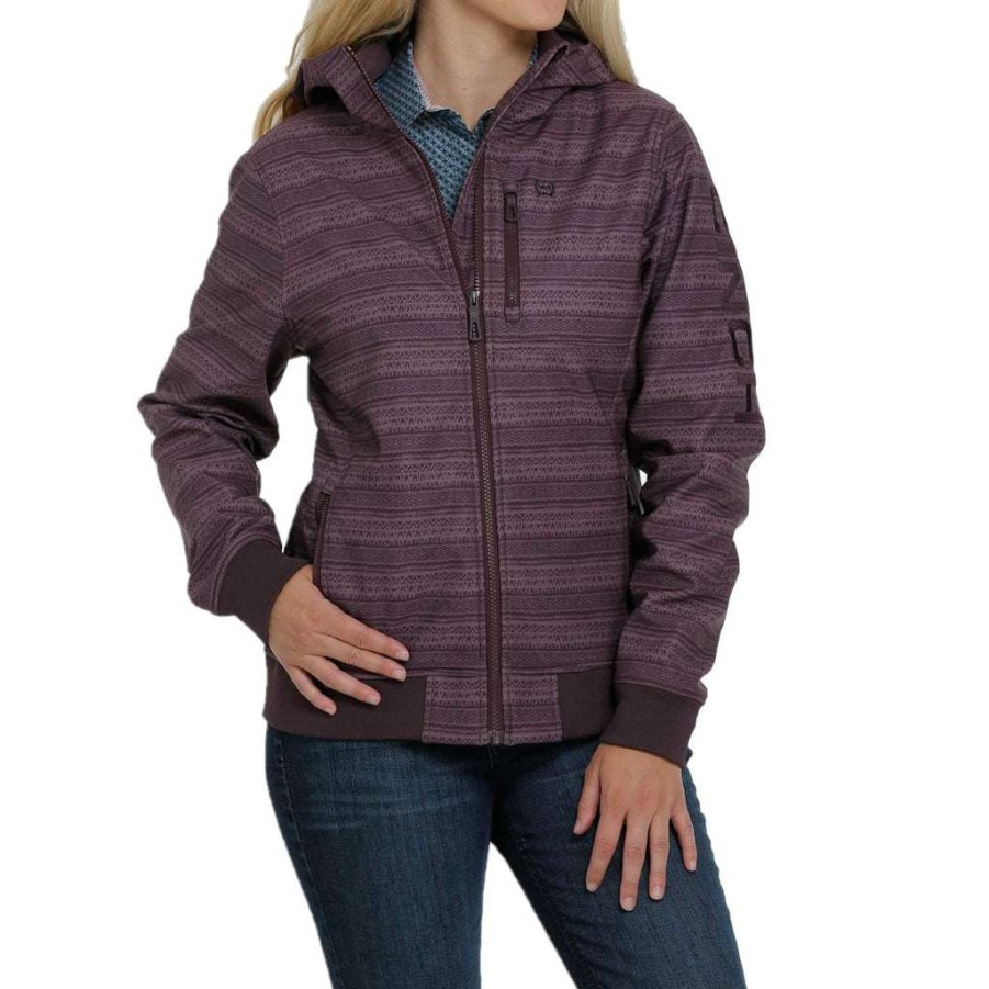 Fashions * | Cinch Ladies Logo Bonded Striped Hooded Jacket Maj9837002 Promotions Purple