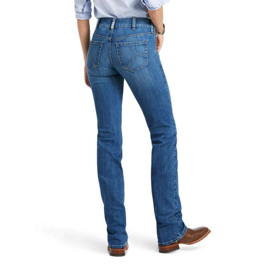 Fashions * | Ariat Ladies R.E.A.L Arrow Fit Straight Leg Catherine Maine Jeans 10039605 Premium Blue