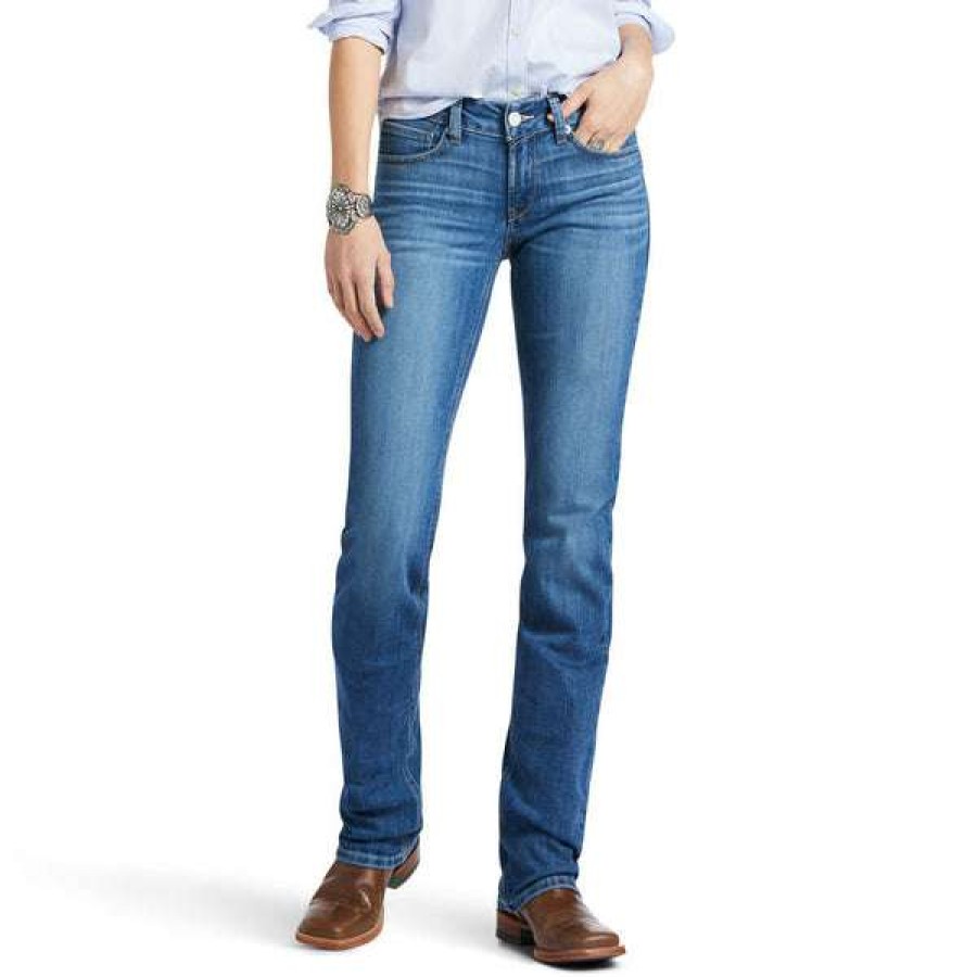 Fashions * | Ariat Ladies R.E.A.L Arrow Fit Straight Leg Catherine Maine Jeans 10039605 Premium Blue