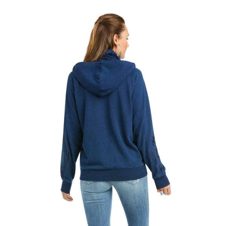 Fashions * | Ariat Ladies Knit Denim Full Zip Blue Velvet Hoodie 10036993 Fashionable