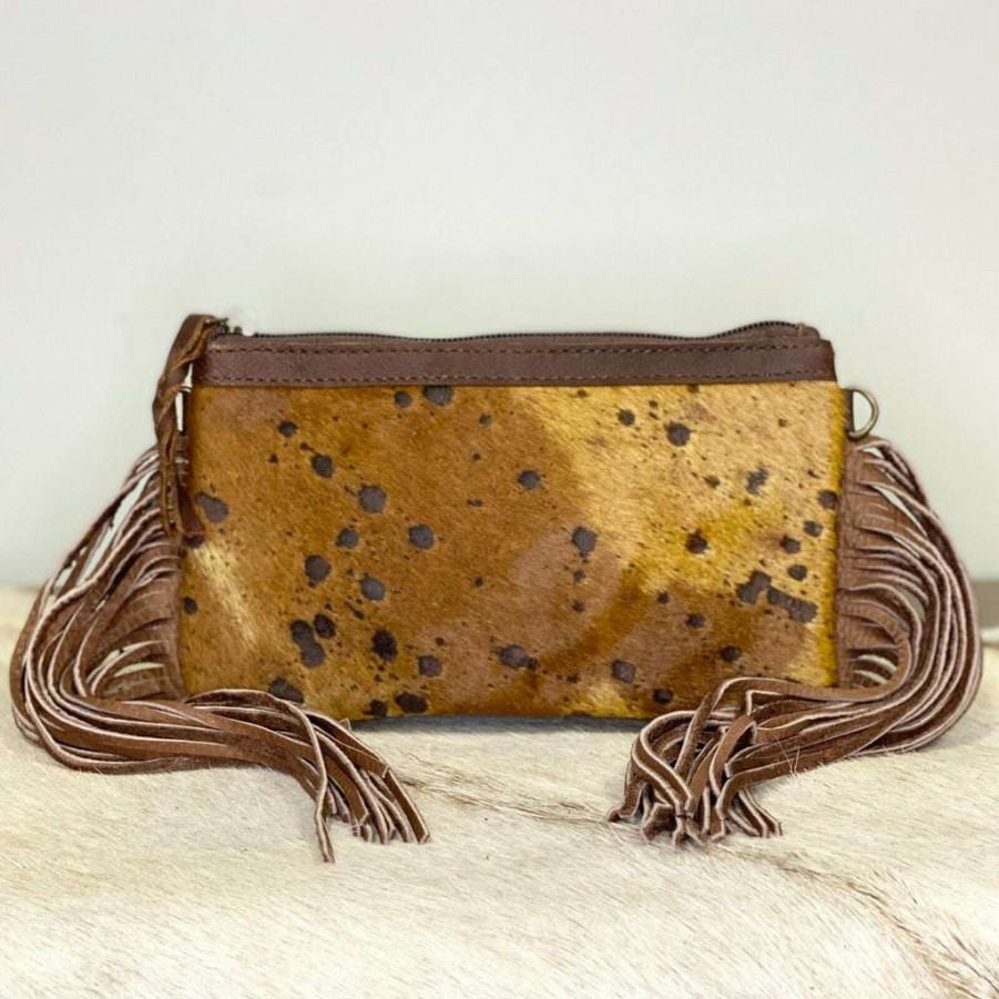 Fashions * | American Darling Brown Cowhide With Fringe Crossbody Adbgs142Brac2Frng Crazy Deals