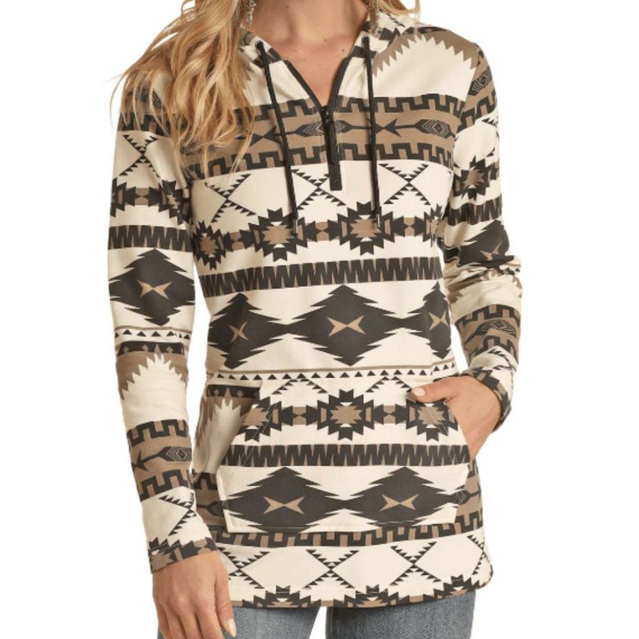 Fashions * | Powder River Outfitters Ladies Tan Aztec Knit Hoodie Prwo91Rzxn-12 Online