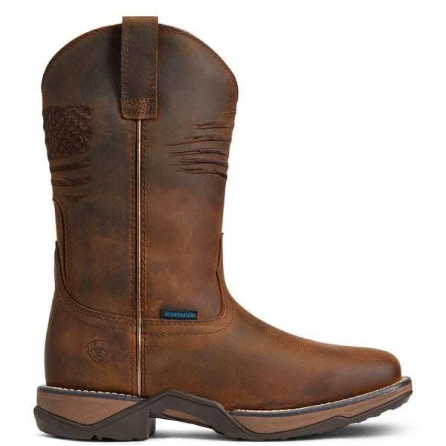 Booties * | Ariat Ladies Anthem Patriot Waterproof Brown Square Toe Boots 10040369 Featured