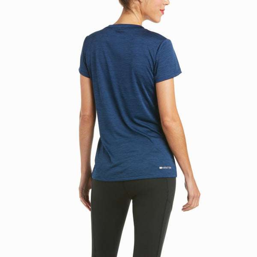 Fashions * | Ariat Ladies Performance Laguna Navy Logo Short Sleeve Shirt 10035511 Latest Fashion Blue