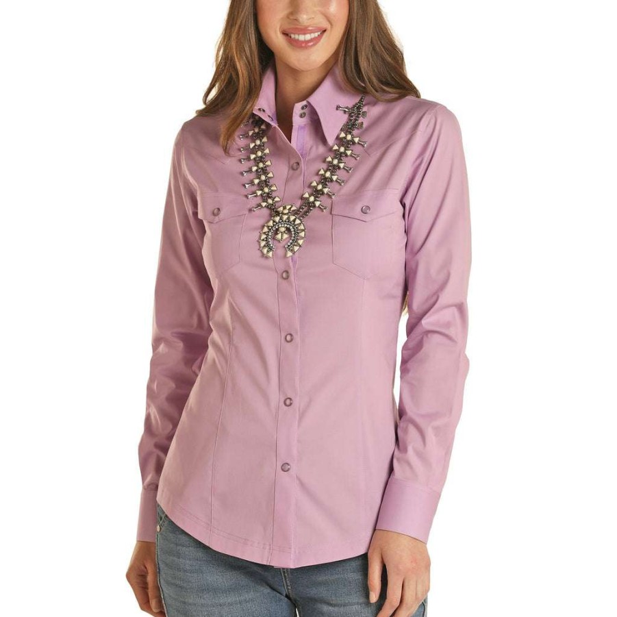 Fashions * | Panhandle Select Ladies Solid Orchid Long Sleeve Snap Shirt 22S9341-58 Good Quality Purple